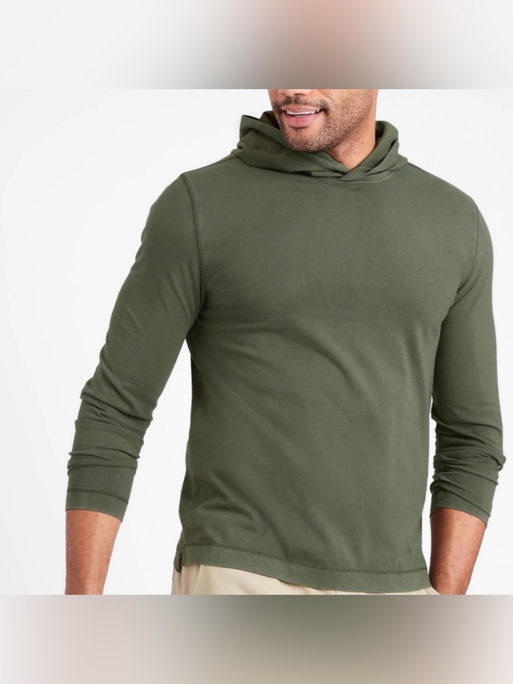 Banana Republic Authentic Hood Supima Cotton Long Sleeve Tee Hoodie Autumn Olive